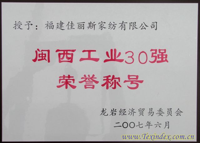 佳麗斯被授予閩西工業(yè)30強