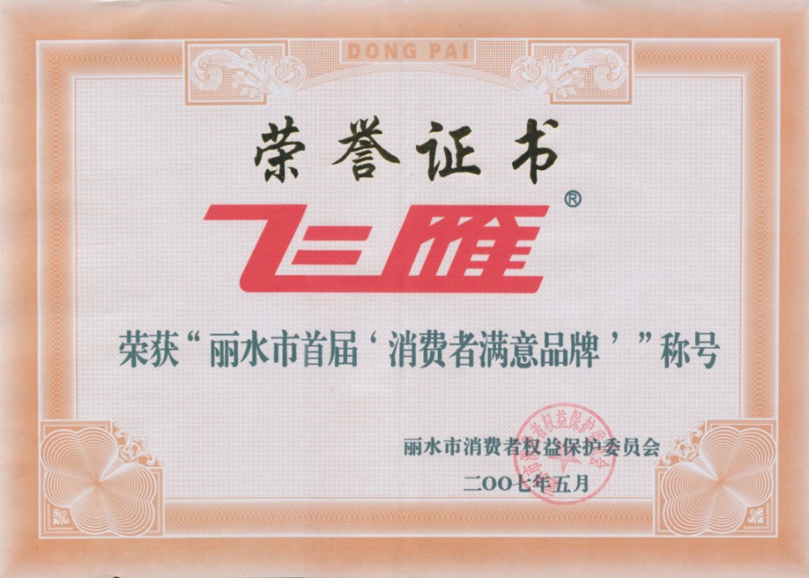 飛雁被評為“消費者滿意品牌”